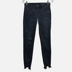 Blank NYC Womens Jeans Faux Pearl Skinny Stretch Raw Hem 5 Pocket Black Sz 27*
